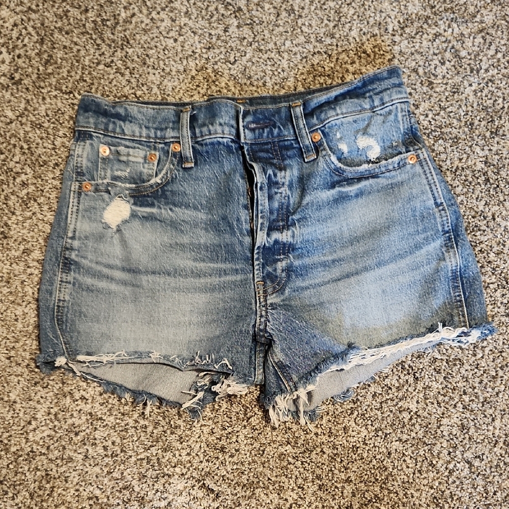 GAP Cheeky High Rise Blue Distressed Jean Shorts